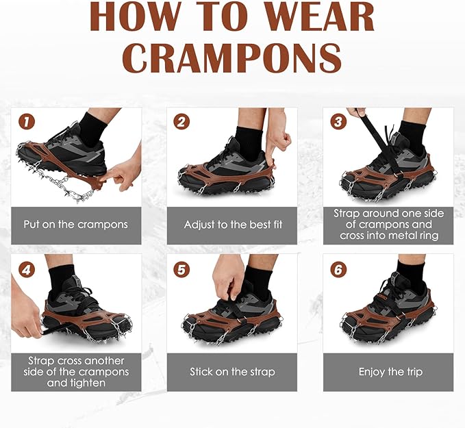 Crampons Ice Cleats Traction Snow Grips for Boots Shoes Women Men Anti Slip 19 Stainless Steel Spikes Safe Protect for Hiking Fishing Walking Climbing Mountaineering