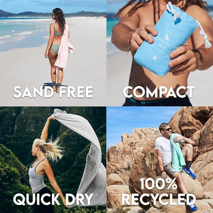 Dock & Bay Customized Beach Towel - Quick Dry, Sand Free - Compact, Lightweight - 100% Recycled - Includes Bag - Essential - Lagoon Blue - Large