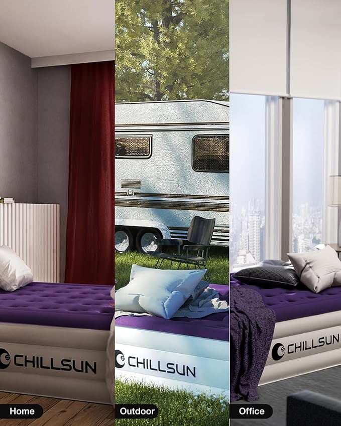 CHILLSUN Air Mattress Full with Built in Pump, 18" Raised Comfort Blow up Mattress, Inflatable Mattress colchon inflable, Upgraded Flocked Top Air Bed with Storage Bag for Home, Camping & Guests