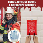 MDH Fire Blanket 40x40 Inches Fiberglass w/Gloves Hooks Whistle - Fireproof Safety for Home, Kitchen, Restaurant, House - Fire Suppression Reusable (Fire Blanket 4-Pack)