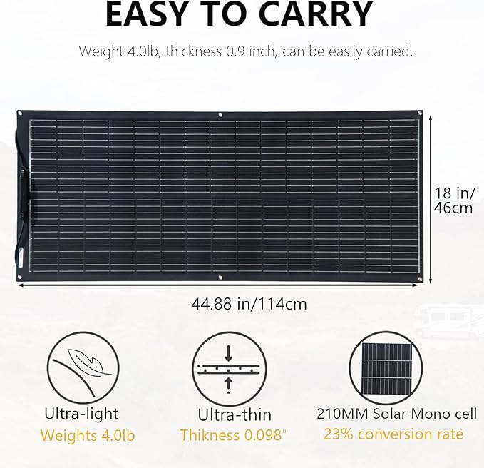 Flexible Solar Panel 100W 12V Monocrystalline Solar Module Fiberglass Lightweight Bendable Charge for RV Trailer Boat Cabin Van Car Uneven Surfaces (100W Solar Panel Black)