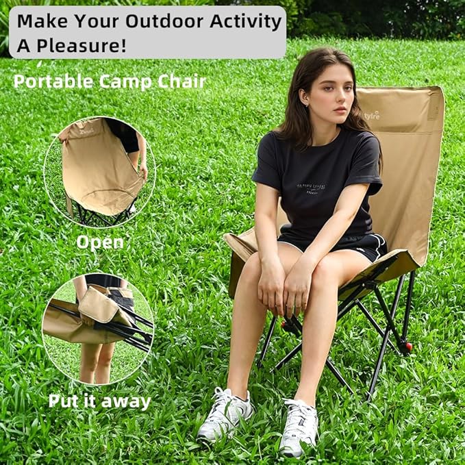 Camping Chair for Adults, Portable Adjustable Folding Chairs Set with Side Pockets for Outdoors Fishing, Hiking, Backpacking, Picnic, Beach, Travel, Supports to 300lbs, & Storage Bags (Khaki)