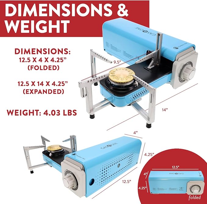 Gas One GS-8300 - Camp Stove Compact Butane Stove with Carrying Case - Foldable Portable Stove