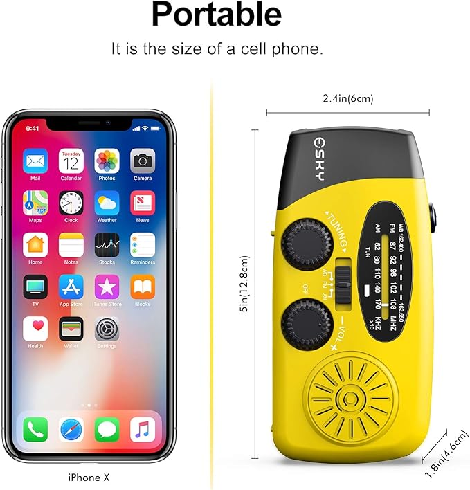 Esky Emergency Hand Crank Radio with 3 LED Flashlight, AM/FM/NOAA Portable Weather Radio with 2000mAh Power Bank Phone Charger, Solar Powered USB Charged Radio for Indoor Outdoor Camping, SOS Alarm