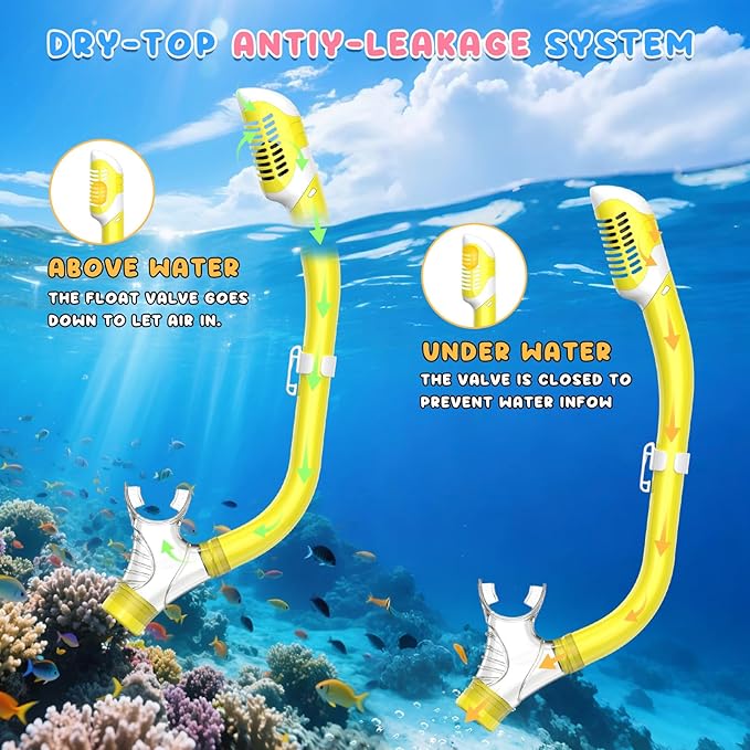 Snorkeling Gear for Kids, Kids Snorkel Set for Ages 6-14, Dry Top Snorkel, Mask Set Kid Swimming Goggles Diving Mask Combo Set Anti-Fog Panoramic View Scuba Packages