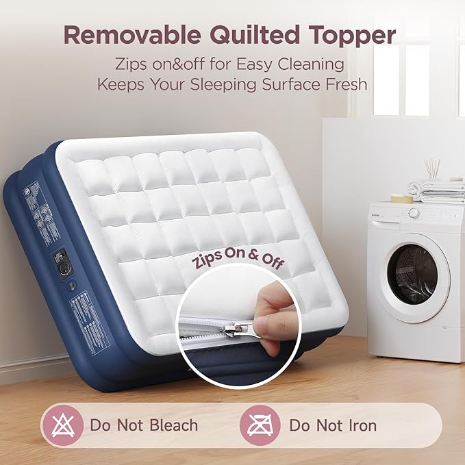 Queen Air Mattress with Built-in Pump & Luxury Quilted Topper (Washable&Detachable), 20" Raised Comfort, 800lb Support, 4.5 Min Fast Inflate, Blow up Mattress for Guest Camping & Home