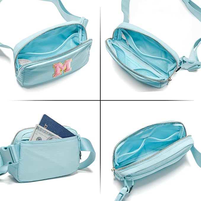 Gitus Gifts for 7 8 9 10 11 Year Old Girls Belt Bag Fanny Pack Crossbody Bags with Initial Letter Patch Birthday Gifts for Daughter Sister Friends Teen girls (Icing Blue-M)