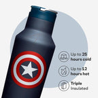Corkcicle Marvel Sport Canteen - Triple-Insulated Stainless Steel Water Bottle - Straw Cap & Folding Metal Handle - Summer Drinkware Gift - Keeps Drinks Ice Cold - Captain America - 20 oz