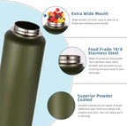 Volhoply Insulated Water Bottles Bulk 2 Pack, 40 oz Stainless Steel Sports Bottle with Paracord Handle & Spout Lid, Vacuum Metal Travel Flask with Wide Mouth,Reusable Large Cup(Army Green,2 Set)