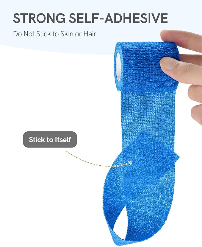 FriCARE Self Adhesive Bandage Wrap, Medical Tape in First Aid Kit, Cohesive Bandages for Wounds Sport Vet, 2 Inches X 5 Yards 6 Rolls, Blue