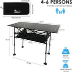 LEADALLWAY Adjustable Height Aluminum Camping Table Folding Portable Outdoor Table with Large Storage Organizer and Carrying Bags Big Foot Upgrade Collapsible Picnic Table 47(L) x22(W)