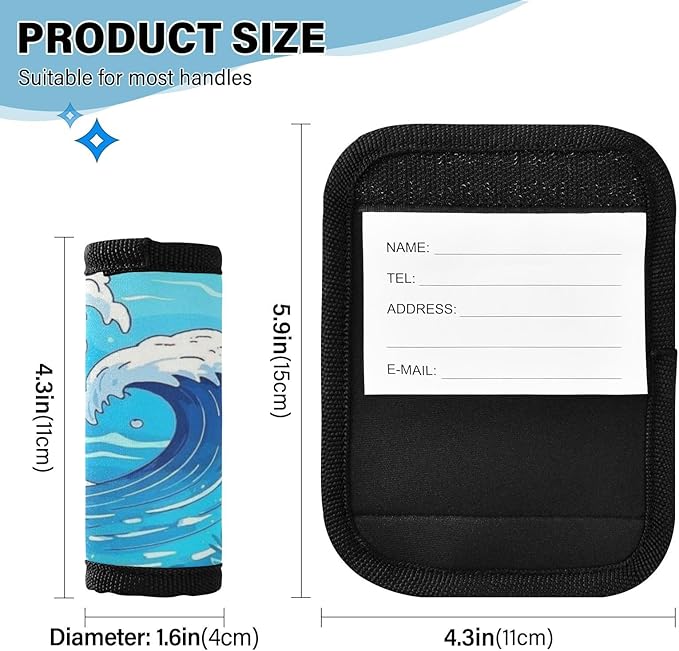 4 PC Luggage Handle Wrap Luggage Handle Covers Tags for Suitcase Bags Travel Luggage Handle Identifier Gripper Sea Waves Seaweed Blue