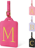Personalized Initial Luggage Tags for Suitcase, Rose Red Leather Cute Luggage Tags with Privacy Cover Name Card, Embroidered Custom Monogram Luggage Tags Travel Backpack Tag Gifts for Women Kids(M)