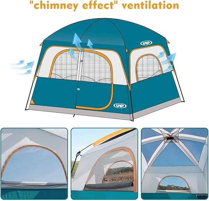 UNP Tents 6 Person Waterproof Windproof Easy Setup,Double Layer Family Camping Tent with 1 Mesh Door & 5 Large Mesh Windows -10'X9'X78in(H)