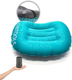 Camping Pillow-Compressible, Ultralight Inflatable,Compact, Comfortable, Ergonomic Inflating Pillows for Neck & Lumbar Support While Camp, Hiking(Grain Blue,with Anti Slip Straps)