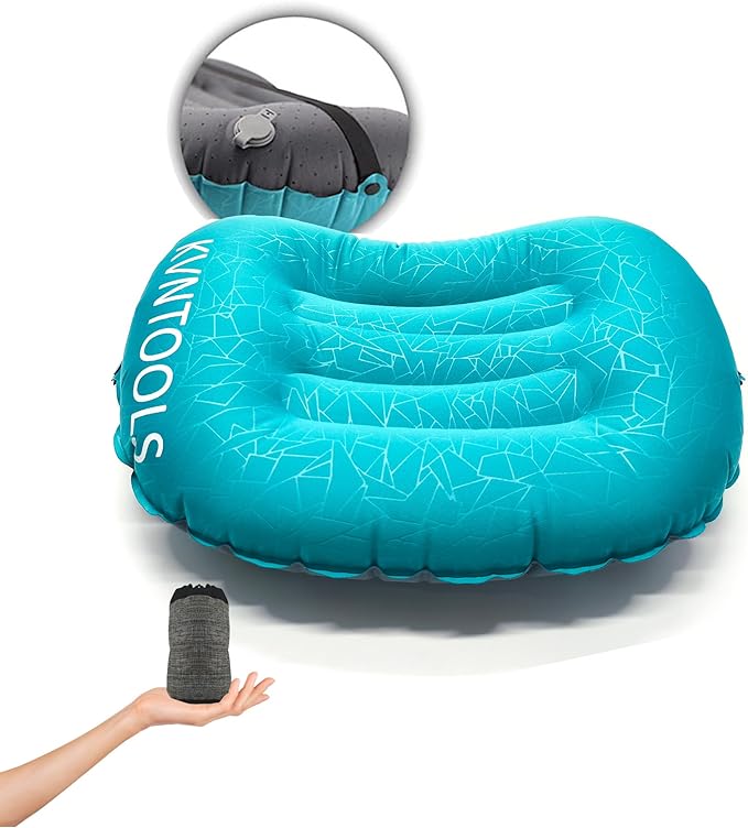 Camping Pillow-Compressible, Ultralight Inflatable,Compact, Comfortable, Ergonomic Inflating Pillows for Neck & Lumbar Support While Camp, Hiking(Grain Blue,with Anti Slip Straps)