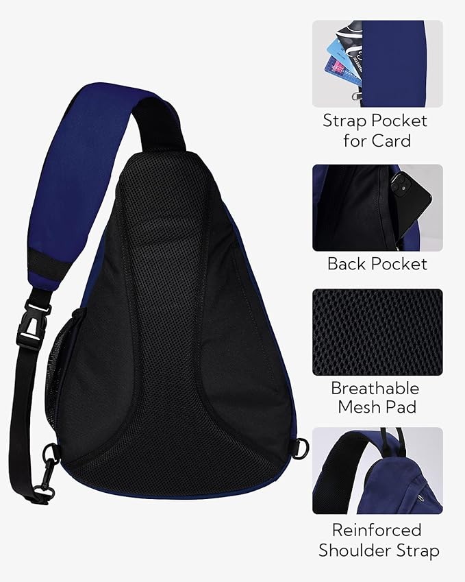 WATERFLY Sling Bag Crossbody Backpack: Over Shoulder Daypack Casual Cross Chest Side Pack (Large, Blue)
