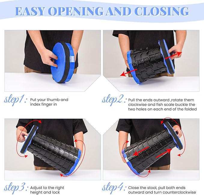 2 Pack Portable Telescoping Stools Collapsible Stool with Cushion,Retractable Foldingstool Max Load Capacity 400lbs, Portable Collapsible Stools for Camping Hiking Outdoor BBQ Black-Blue