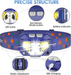 LHKNL Headlamp Flashlight, Lumen Ultra-Bright LED Rechargeable Headlight with White Red Light,2-Pack Waterproof Motion Sensor Head Lamp,8 Modes for Outdoor Camping Running Fishing- Blue