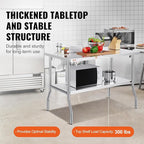 VEVOR Commercial Worktable Workstation 48x30 Inch Folding Commercial Prep Table, Double-Shelf Stainless Steel Folding Table, Kitchen Work Table with 772 lbs Load Silver Stainless Steel Kitchen Island