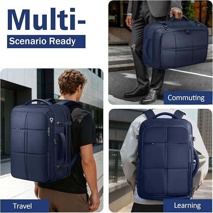 Travel Backpack, Extra Large 50L Flight Approved Carry on Backpack, Expandable Waterproof Business Suitcase Daypack Big Bag Fits 18.4 Inch Laptop, Blue