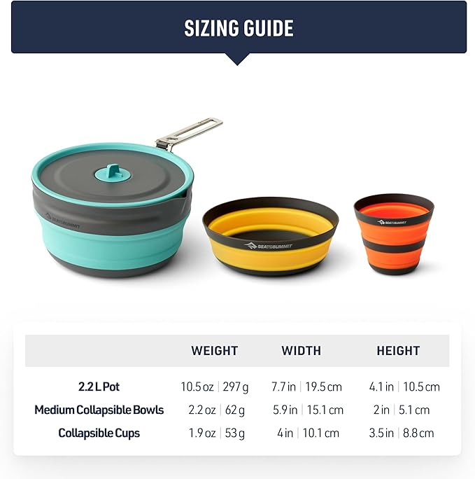 Sea to Summit Frontier Ultralight Collapsible One Pot Cook Set, 2-Person (1 Pot, 2 Bowls, 2 Cups)