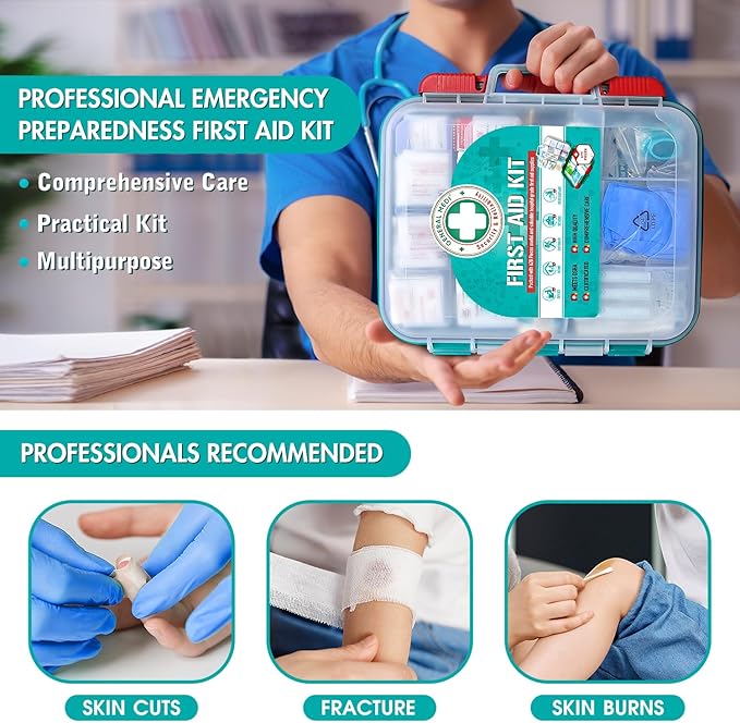 General Medi 420 Pieces Professional First Aid Kit - HardCase First Aid Box - Contains Premium Medical Supplies for Travel, Home, Office, Vehicle, Camping, Workplace & Outdoor