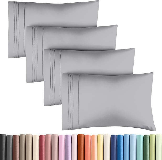 CGK Unlimited Queen Size Microfiber Pillowcase Set of 4 - Soft, Premium Quality, Machine Washable, 20x40, 20x36 & 20x48 Pillows for Sleeping - Steel Blue