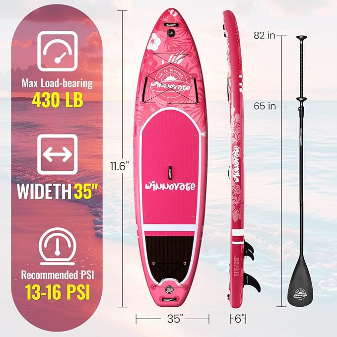 11'6"x35"x6" Wood Grain Stand Up Paddle Board Inflatable, Portable SUP Paddleboard with Complete Accessories, Camera Mount and 10L Dry Bag,Extra Wide Blow Up Paddle Board for Adults Youth Family