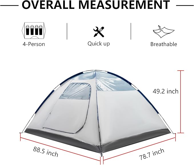 Screened Camping Tent, 4/6 Person Waterproof, Haven Tent, Backpack Double Layer Camping Tents with Canopy, Easy Setup and Portable Shelter for Outdoor, Picnic, Camping, Family Gathering.