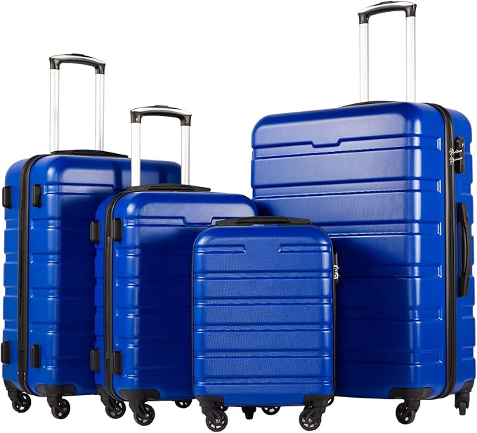 Coolife Luggage 4 Piece Set Suitcase Spinner Hardshell Lightweight TSA Lock (family set-blue1)
