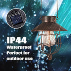 YAKii 2 Pack Solar Lantern Hanging Waterproof Outdoor Metal Solar Lamp with Warm White Light Decorate for Yard Garden Pathway Patio Porch Decor (Antique Copper)