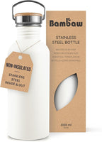 Bambaw Metal Water Bottle, White Water Bottle, Reusable Non-Insulated Sports Bottle, 1 Litre Stainless Steel Bottle, 1 Litre Stainless Steel Bottle – Polar White