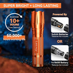 LETMY Tactical Flashlight S2000-2 Pack Bright Military Grade LED Flashlights High Lumens - Portable Handheld Flash Light, 5 Modes Zoomable Waterproof Flashlights for Home Emergency Camping- Orange