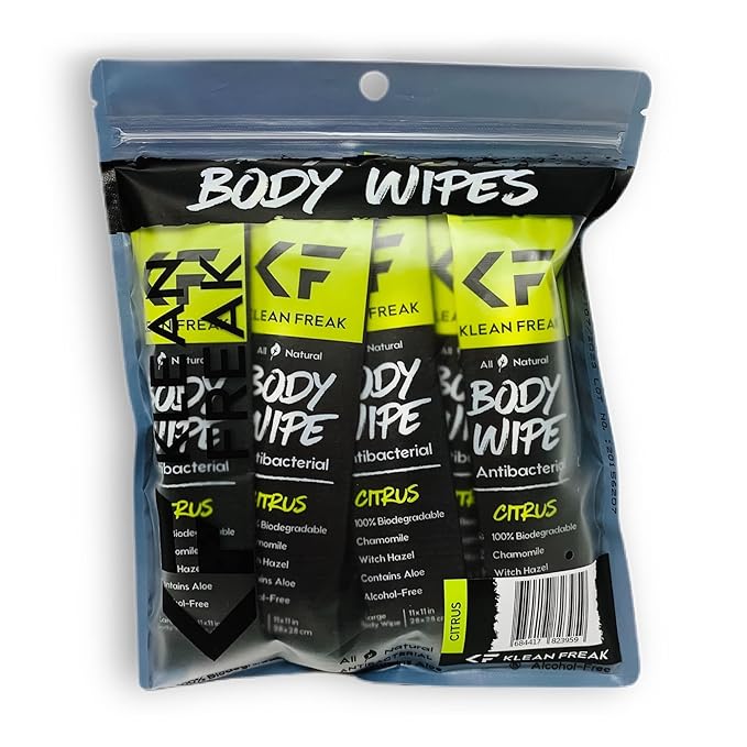 Body Cleansing Wipes - Original Biodegradable Natural Disposable Wipes, Individually Wrapped for the Gym, Workout, Hiking, Travel, and Sport, Citrus 12-Count…