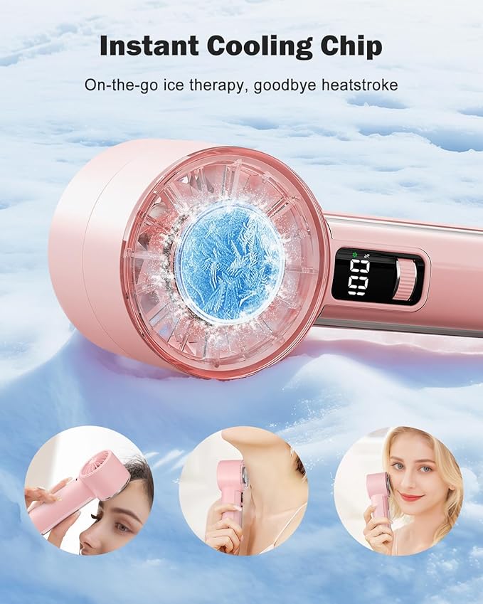 AMACOOL Handheld Fan with Ice Cooler, Mini Portable Fan Rechargeable, 18Hrs Cooling, 0-100 Adjustable Speed, Small Yet Powerful, Personal Hand Fans for Travel, Beach, Outdoor, Makeup, Gifts for Women