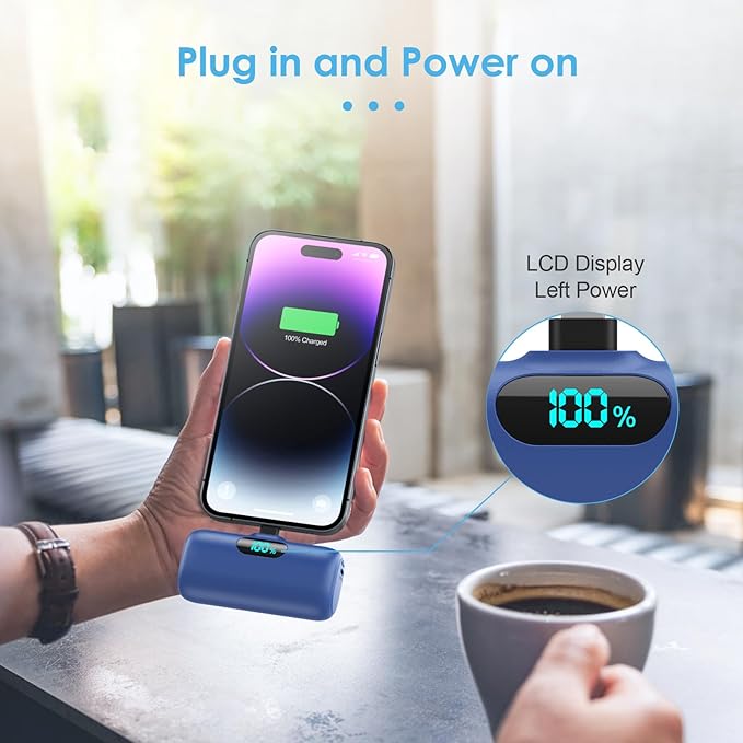 [2 Pack] Small Portable Charger for iPhone,Upgraded 5000mAh PD Fast Charging Power Bank, LCD Display Cute Mini Battery Pack Compatible with iPhone 14/14 Pro Max/13/13 Pro/12 Pro/11/XR/X/8,Blue+Purple
