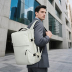 Lay Flat Carry on Travel Backpack, 30L Airline Approved, Fits 16" Laptop, USB-C & USB-A, Water Resistant, Beige