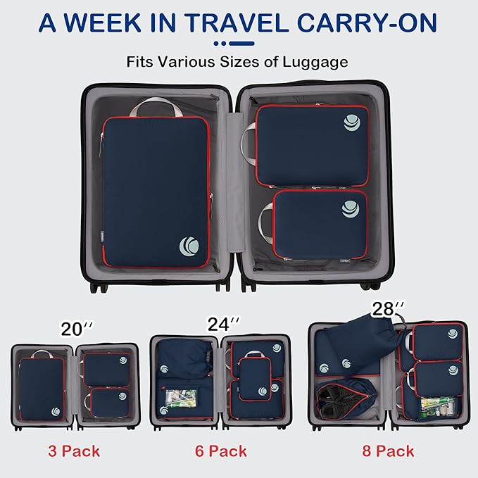Cipway Compression Packing Cubes, Ultralight Luggage Organizer Bags, Travel Essentials for Carry on Suitcase (3 Piece,Blue)