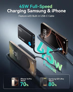 INIU PawGo Portable Charger, 45W PD 10000mAh Slim Power Bank with Built-in USB-C, Travel Airplane Camping Hiking, for Family Commuter Students Photographers