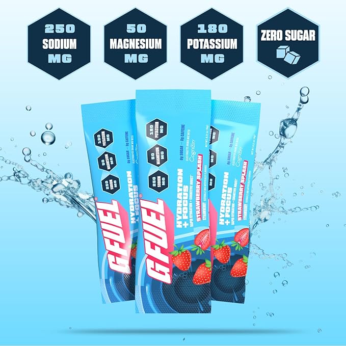 G Fuel Electrolytes Powder for Instant Hydration and Focus | Sugar Free, Strawberry Flavor, Electrolyte and Nootropic Drink Mix to Sharpen Mental Focus, 20 Servings