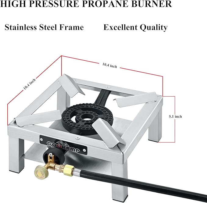 High-Pressure Portable Camp Stove with Stainless Steel Frame, 3 PSI Regulator and Hose. Perfect for Backyard Cookouts,Tailgating, and So Much More! [SS1200]