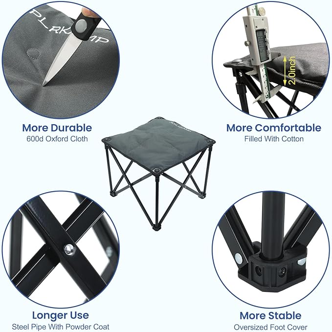 Padded Camping Stool, 18 Inch Oversized Camping Foot Rest, 500lb Camping Chairs Outdoor Footstool Portable Camping Ottoman for Camping Gardening Fishing w/Storage Net Carry Bag (2, Darkgreen)