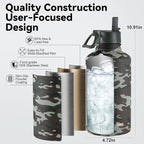 KXIAOCHEN Insulated Water Bottle, Stainless Steel Water Bottle, 2 Lids (Straw and Handle Lid),Wide Mouth Metal Water Bottles Keep Hot and Cold, Double Walled, Thermo Mug, Metal Canteen