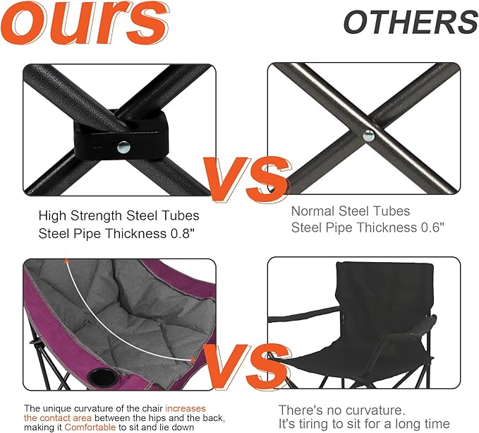 Northroad Oversized Foldable Camping Chair with Cell Phone Holder,Outdoor Padded Lawn Chair w/Cup Holder,Carry Bag for Beach, Hiking, and Picnics,Heavy-Duty 300-lbs Capacity, Purple