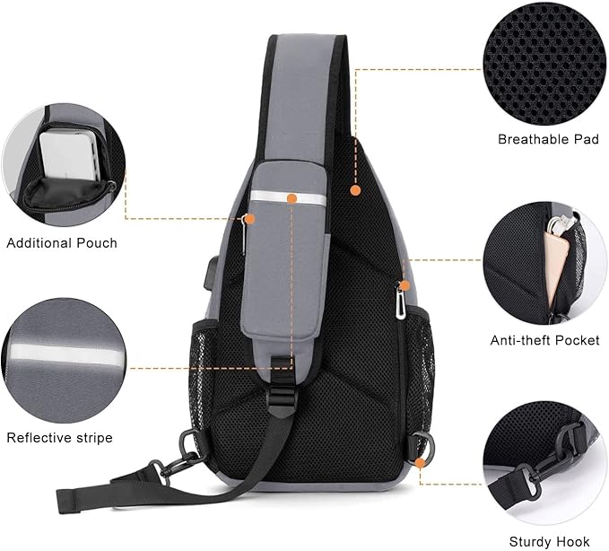 MOSISO Sling Backpack Bag, Crossbody Shoulder Bag Travel Hiking Daypack Chest Bag with Front Square Pocket&USB Charging Port
