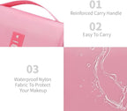 Lcsmaokin Large Capacity Toiletry Bag Travel Bag with Hanging Hook for Men and Women Waterproof Travel Cosmetic Bag Bathroom Storage Bag for Brushes Set, Full-Sized Shampoo,Accessories(Pink)