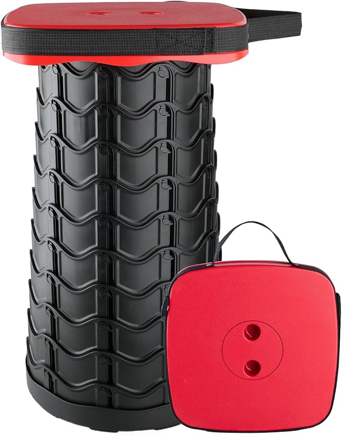 Boreeman Upgraded Collapsible Stool, Square Portable Stool, Lightweight Yet More Sturdy with Load Capacity 400lbs, Perfect for Camping Fishing Hiking BBQ (Square Red)