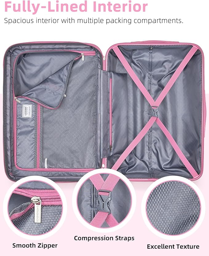 LARVENDER Carry on Luggage 22x14x9 Airline Approved, Expandable 20 Inch Hardside Suitcase with Wheels TSA Lock, PC+ABS Lightweight Carry on Suitcases for Women, Peach Sparkling (20/DB/TB)