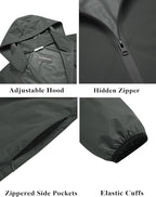 COOFANDY Men's Packable Rain Jacket Lightweight Waterproof Raincoat with Hood Travel Hiking Golf Windbreaker
